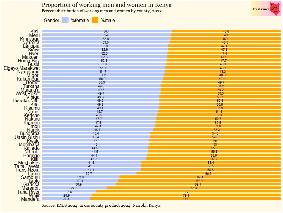 Image about Employment: Working Population in Kenya by County and Gender