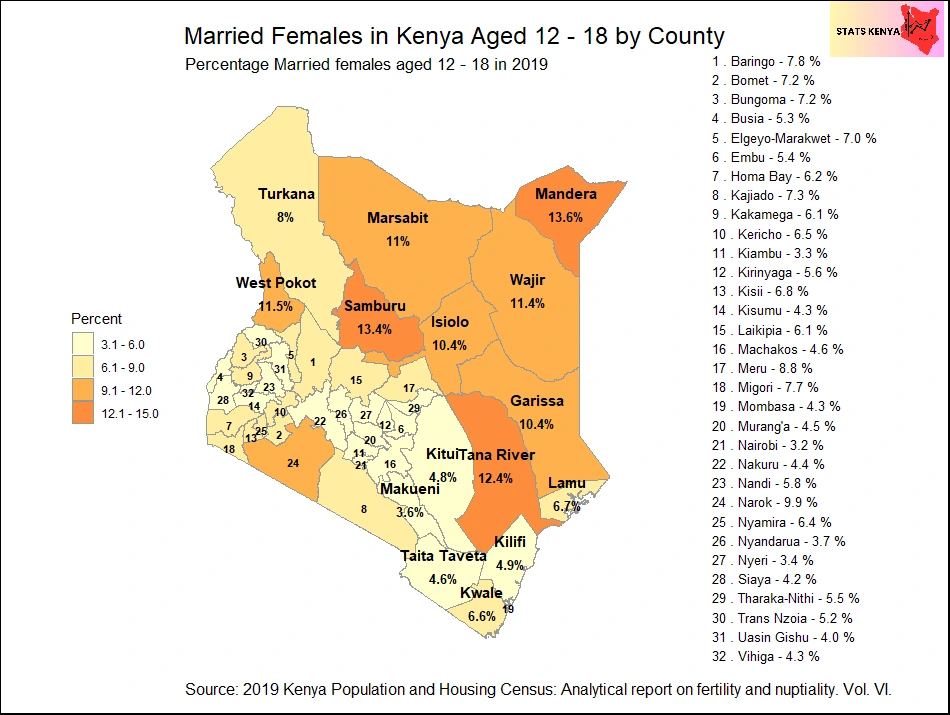 Image shows Child Marriages in Kenya by County