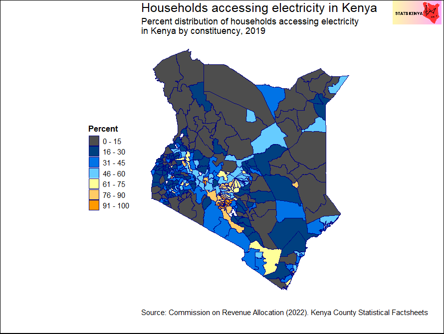 Image shows Kenya: Access to Electricity by Constituency - Stats Kenya