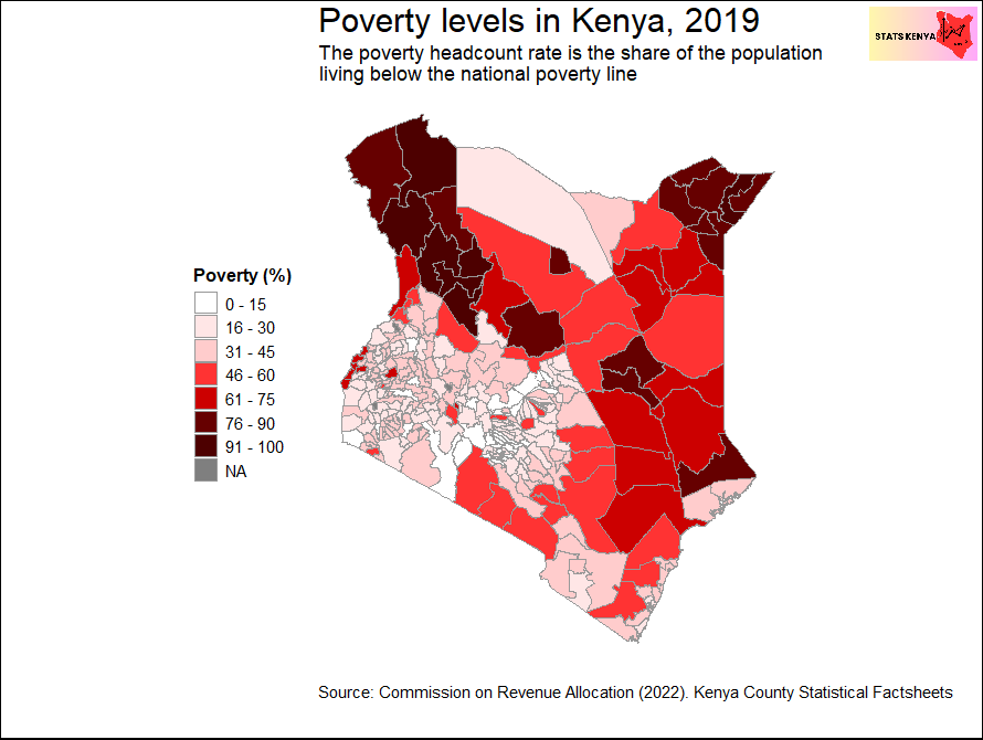 Image shows Poverty rates in Kenya by Constituency